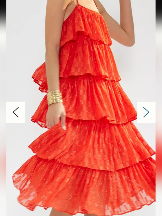 Anthropologie Dresses & Skirts - Anthropologie Red Tiered Ruffle Midi Dress with Gold Accents Size Large